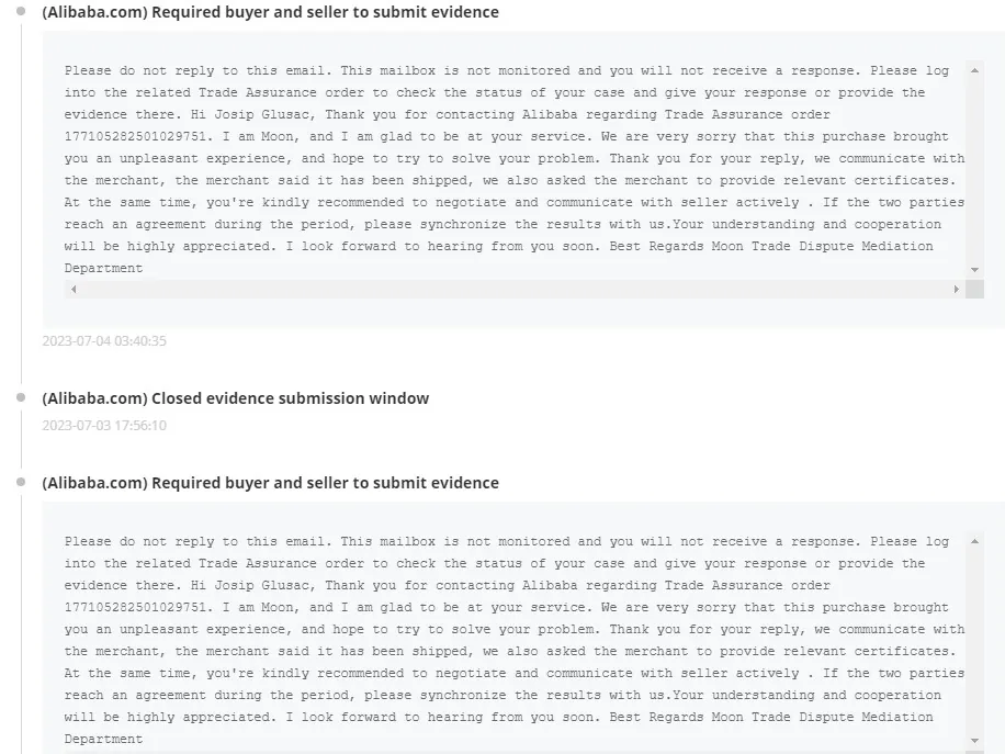 Rešavanje spora sa prodavcem na Alibabi