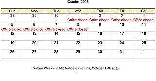Public Holidays in China: Notice – October 1–8, 2025