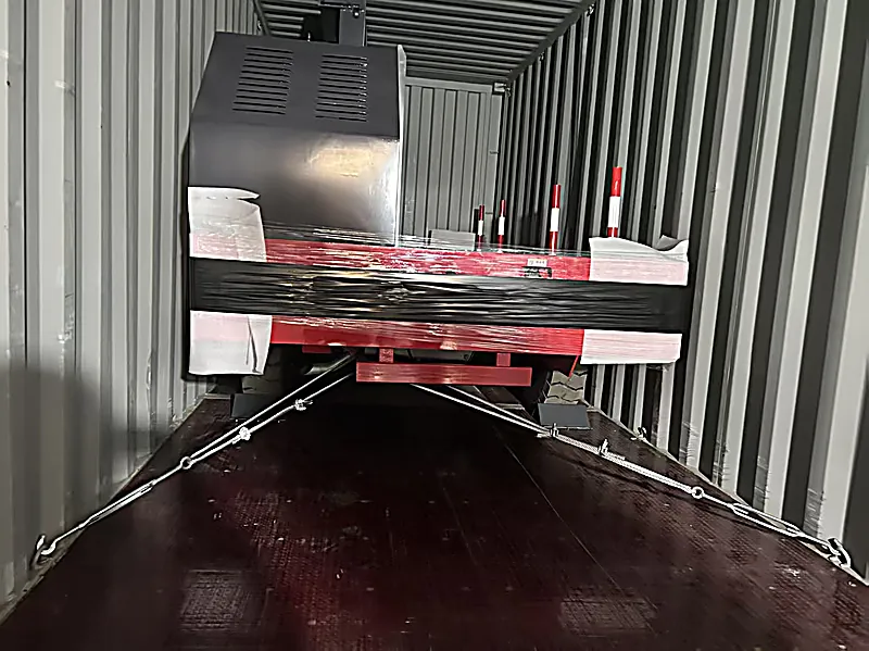 Side loader forklift loaded into container